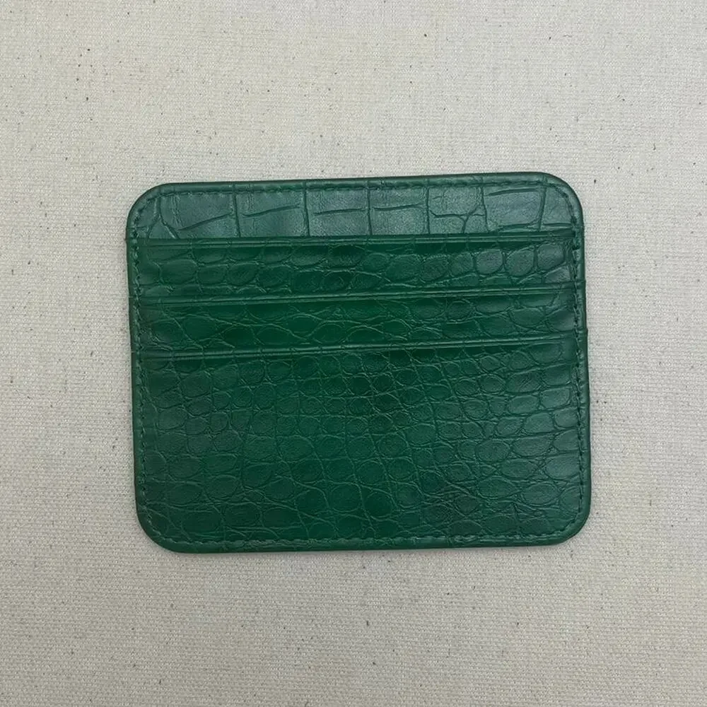 green vintage crocodile print both sided card holder
